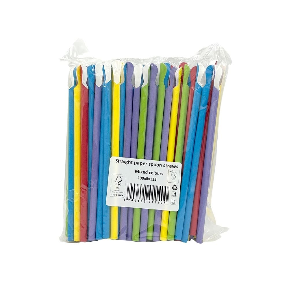 Strohhalme mit Löffel Biologisch abbaubar 125Stk
